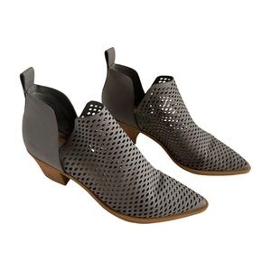 Dolce Vita Gray Perforated Leather Western Ankle Booties | Size 8